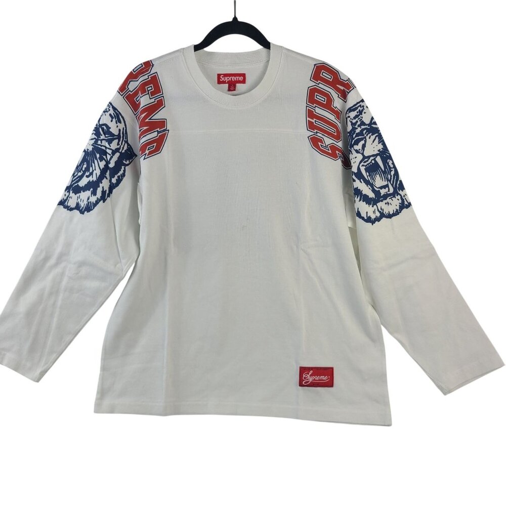 NEW Supreme Mascot Football White Long Sleeve Tiger Streetwear T-Shirt Sz L